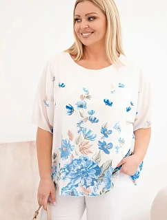 Dámská halenka Plus Size s krátkým rukávem a květinovým potiskem modrá