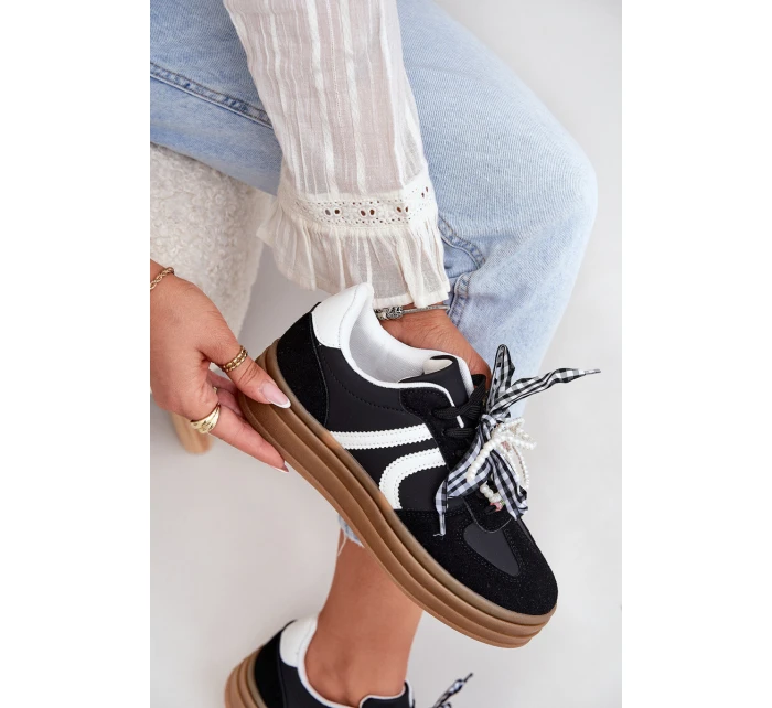 Dámské sneakersy na platformě s ozdobami černé Vinness