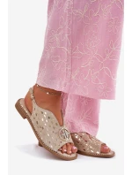 Kožené Sandály Na Plochém Podpatku S Ozdobou model 21696730 Zlaté - S.Barski