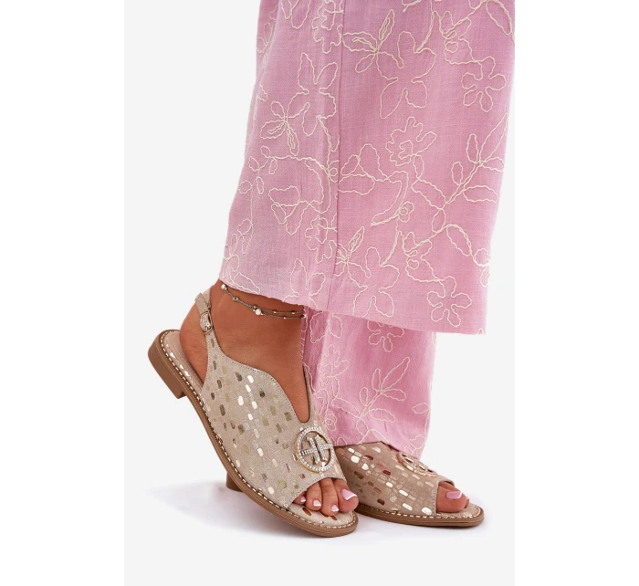 Kožené Sandály Na Plochém Podpatku S Ozdobou model 21696730 Zlaté - S.Barski