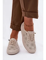 Kožené Ažurové Dámské Polobotky model 22101360 Béžové - S.Barski Kožené Ažurové Dámské Polobotky model 22101360 Béžové - S.Barski