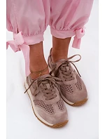 Dámské síťované tenisky z semiše tmavě béžové Gelina