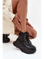 Dámské kožené boty GOE – černé, zateplené, na platformě Dámské kožené boty GOE – černé, zateplené, na platformě