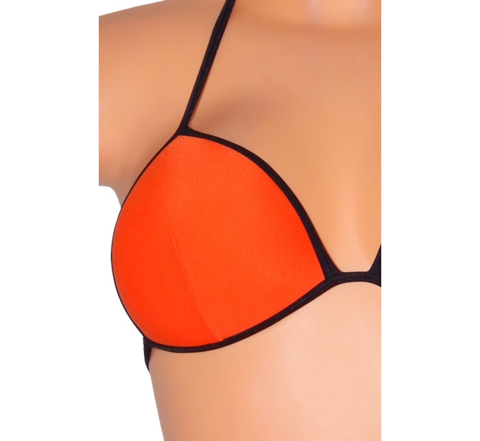 Dámské plavky dvoudílné sexy bikiny TRIANGLE zdobené černými lemy oranžové - Oranžová - OEM