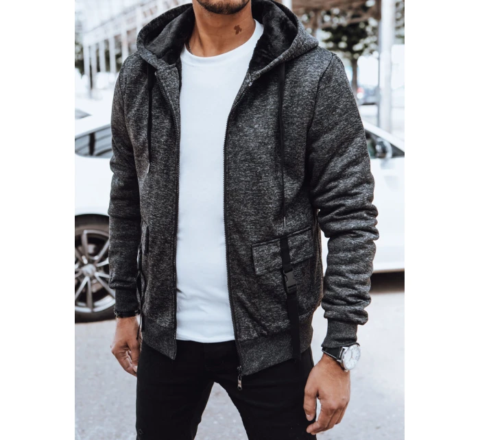 Pánská teplá mikina na zip tmavě šedá Dstreet BX5607 Pánská teplá mikina na zip tmavě šedá Dstreet BX5607