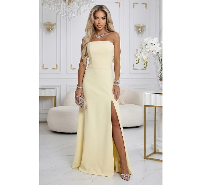 maxi šaty s rozparkem a zavazováním na zádech žluté model 22064816 - numoco maxi šaty s rozparkem a zavazováním na zádech žluté model 22064816 - numoco