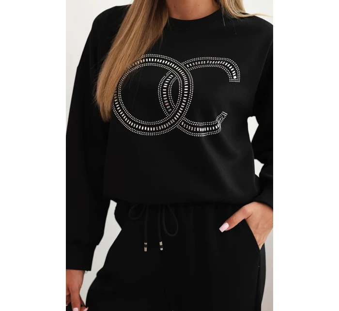 Dámský komplet z viskózy s ozdobným motivem a kalhotami černá Dámský komplet z viskózy s ozdobným motivem a kalhotami černá