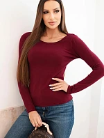 Dámský viskózový svetr s kulatým výstřihem a přiléhavým střihem bordový