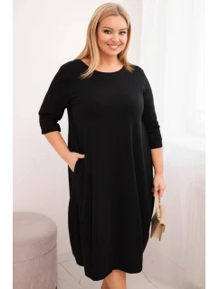 Dámská bavlněná sukýnka Plus Size s ohrnutým rukávem a kapsami černá