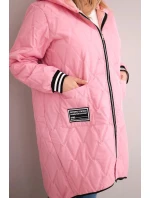 Dámská bunda Plus Size prošívaná s kapucí a sportovními manžetami světle růžová
