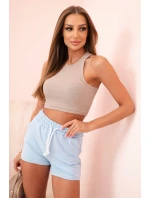 Dámské bavlněné šortky s gumičkou a zavazováním v pase modré Dámské bavlněné šortky s gumičkou a zavazováním v pase modré