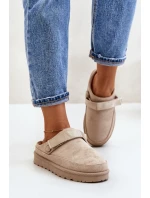 Dámské pantofle zateplené kožíškem na platformě béžové model 21671330 - Boto
