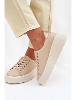 Kožené dámské tenisky na platformě s přezkou Vinceza 39973 Béžové