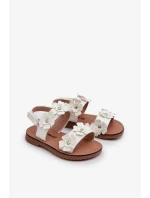 Lakované dětské sandály zdobené květinami, bílá Tinette Lakované dětské sandály zdobené květinami, bílá Tinette