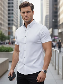 Pánská košile slim fit s krátkým rukávem, bílá, FashionStreet KX1094