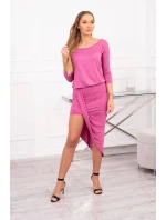 Asymetrické šaty, 3/4 rukávy, růžové