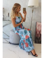 Šaty s motivem listů v modré barvě