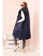 Dámská prošívaná vesta Plus Size s kapucí na zip modrá