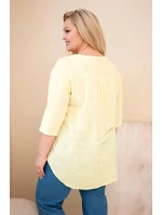 Dámská bavlněná halenka Plus Size s výstřihem na knoflíky žlutá