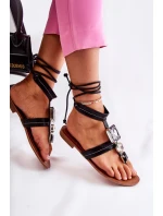 Vázané sandály žabky s krystaly černý Shendon