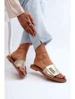 model 21659224 Elegantní Dámské Kožené Žabky Zlaté - Zazoo