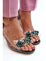 Průhledné sandály na podpatku s ozdobami zelené D&A MR38-D1