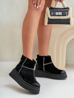 Kožené Semišové Sněhule Boty Na Platformě A Podpatku Hnědé Maciejka 06769-01 Černé