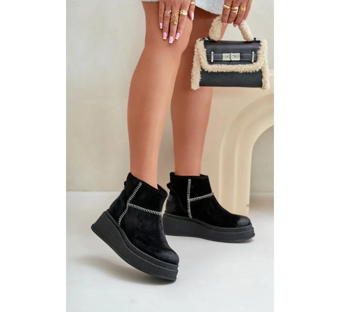Kožené Semišové Sněhule Boty Na Platformě A Podpatku Hnědé Maciejka 06769-01 Černé