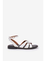 Kožené Dámské Sandály Na Plochém Podpatku Bílé Zazoo model 21682210 - Boto Kožené Dámské Sandály Na Plochém Podpatku Bílé Zazoo model 21682210 - Boto