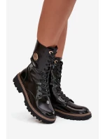 Lakované workery dámské s zlatým detailem zateplené černé model 21712830 - Boto Lakované workery dámské s zlatým detailem zateplené černé model 21712830 - Boto