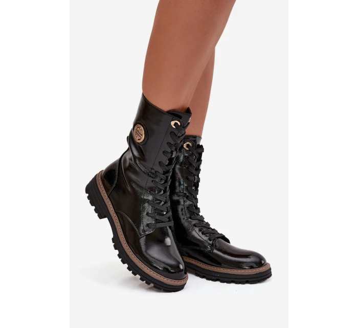 Lakované workery dámské s zlatým detailem zateplené černé model 21712830 - Boto Lakované workery dámské s zlatým detailem zateplené černé model 21712830 - Boto