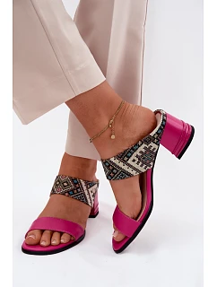 Kožené vzorované dámské sandály na podpatku Maciejka K7522-15 Fuksja