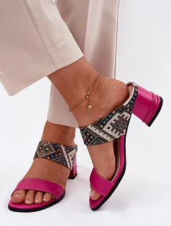 Kožené vzorované dámské sandály na podpatku Maciejka K7522-15 Fuksja