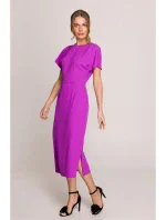 S398 Tužkové šaty s rozparky na bocích - levandulová barva S398 Tužkové šaty s rozparky na bocích - levandulová barva