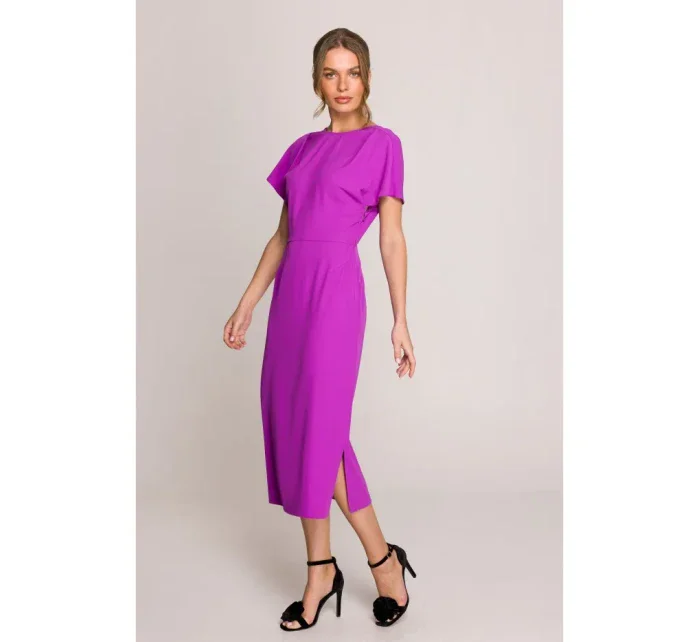 S398 Tužkové šaty s rozparky na bocích - levandulová barva S398 Tužkové šaty s rozparky na bocích - levandulová barva