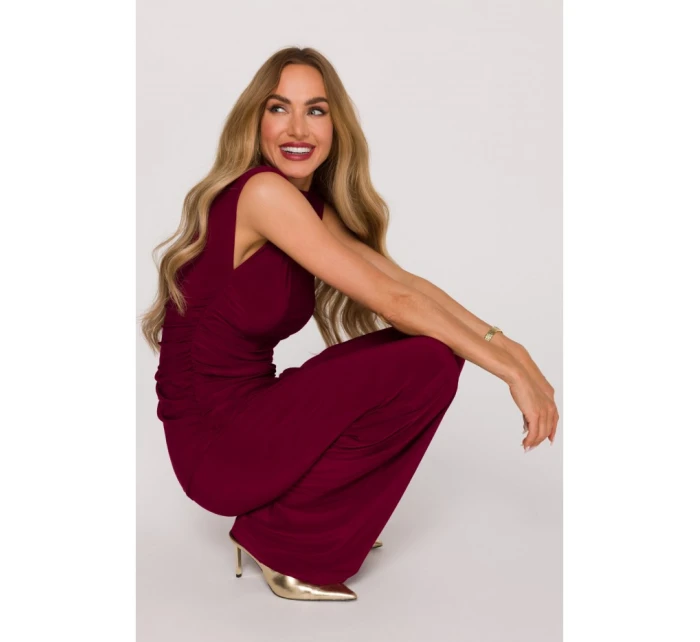 M890 Souprava s projmutým topem a širokými kalhotami - bordó