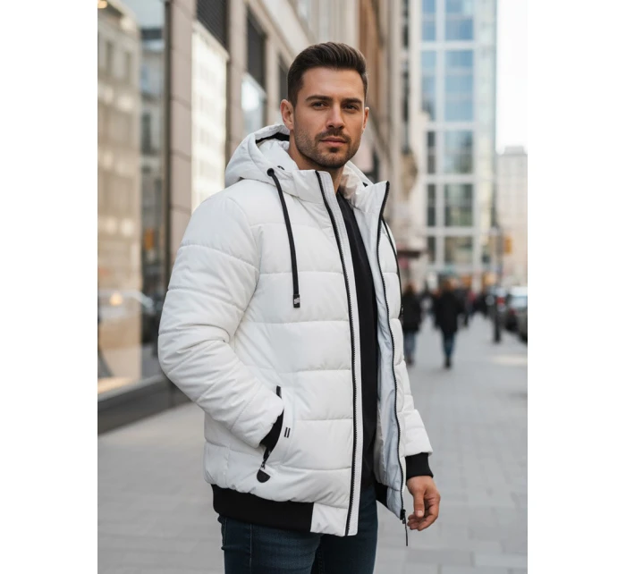 Pánská prošívaná zimní bunda s kapucí bílá FashionStreet TX5096