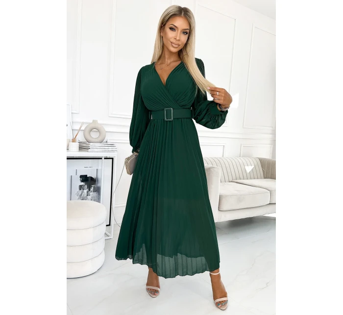 KLARA  zelené dámské šaty s výstřihem a opaskem model 21729070 - numoco basic