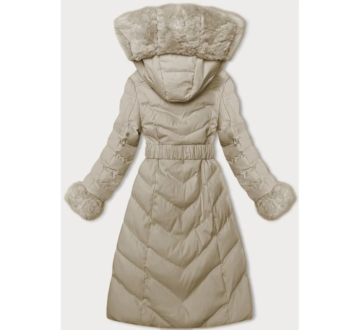 Béžová dámská zimní bunda s opaskem (5M3156-62) Béžová dámská zimní bunda s opaskem (5M3156-62)