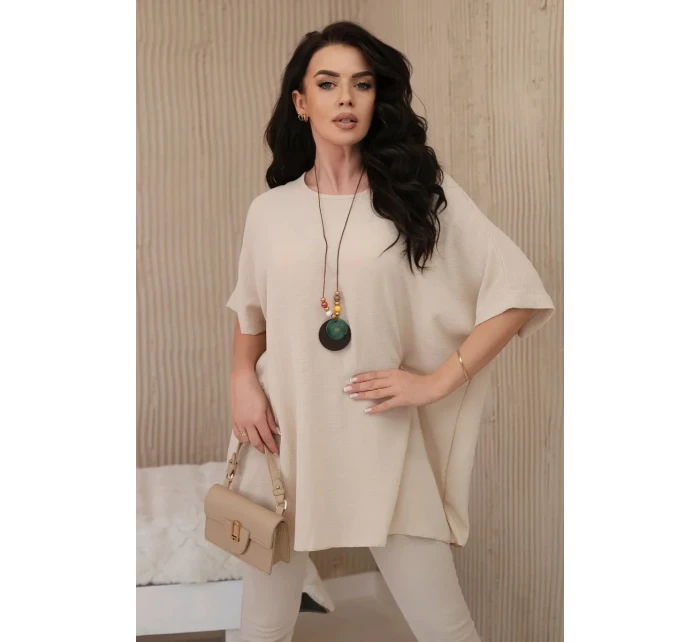 Oversized halenka s přívěskem béžový Oversized halenka s přívěskem béžový