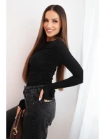 Hedvábná dámská blůza s nabíráním po straně černá