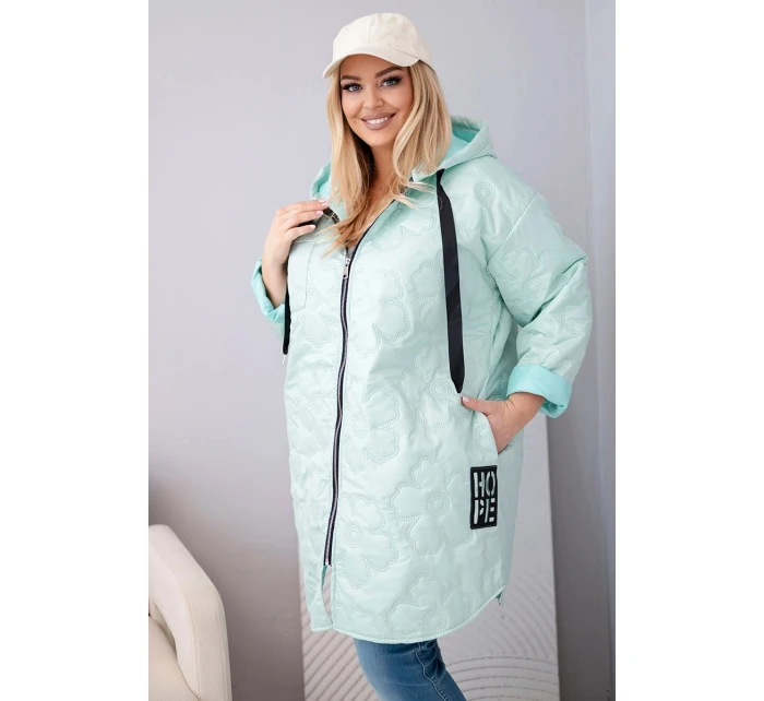 Dámská bunda Plus Size prošívaná s kapucí a nápisem HOPE růžový neon