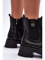 Kožené boty s kotníkovou patou na masivní platformě černé Lisencca