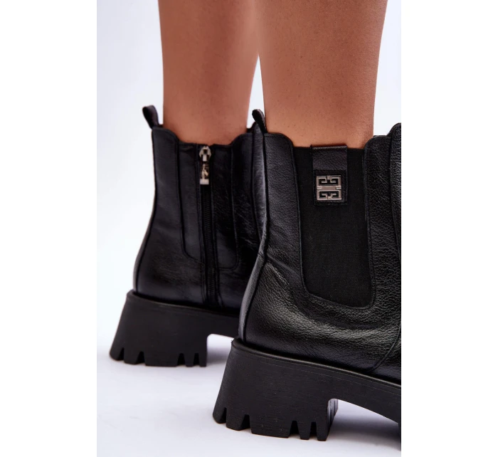 Kožené boty s kotníkovou patou na masivní platformě černé Lisencca
