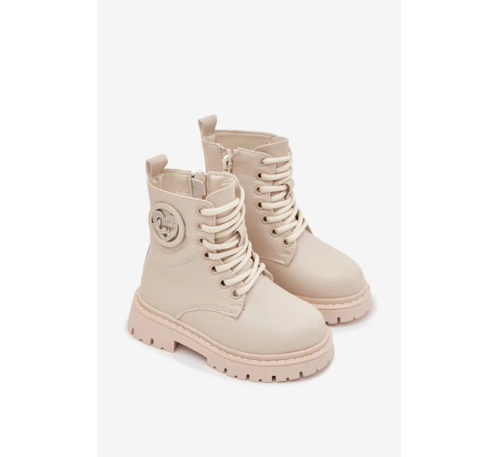Dívčí kotníkové boty s s kožešinou LOVE béžové model 21724989 - Boto