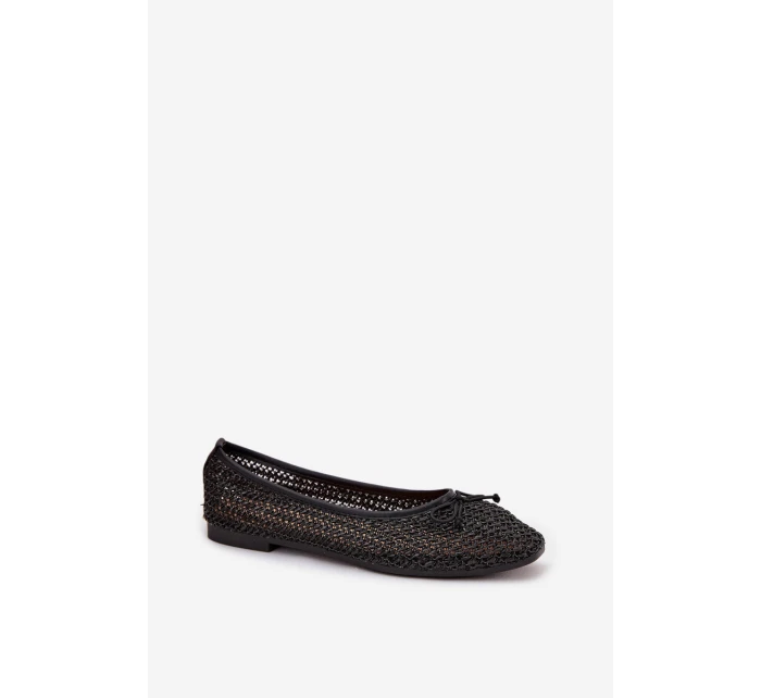 Dámské baleríny s pletením a mašlí Belirra – černé