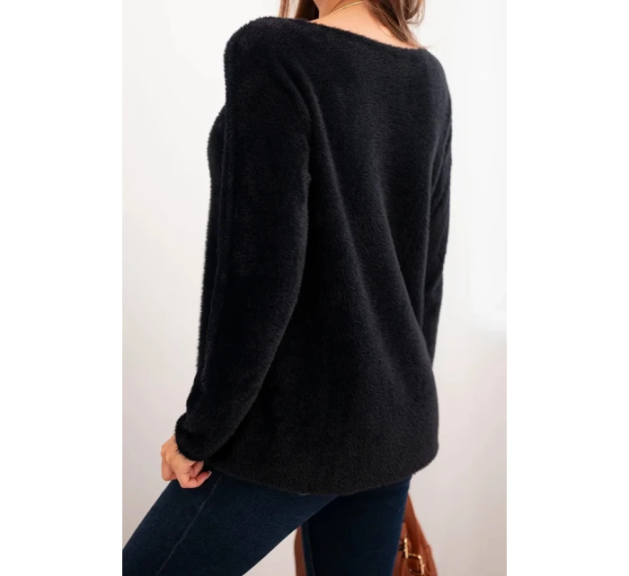 Dámský svetr z měkké pleteniny s kulatým výstřihem černý