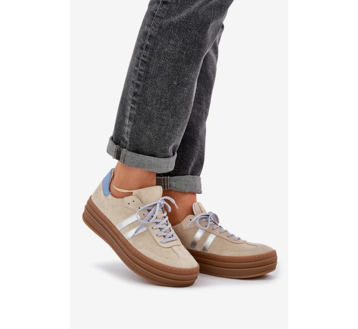 Zazoo N1068S4 Dámské semišové sneakersy na platformě béžové