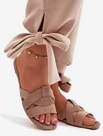 Dámské ploché pantofle s pásky tmavě béžové Pavelle