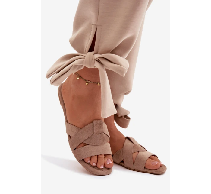 Dámské ploché pantofle s pásky tmavě béžové Pavelle